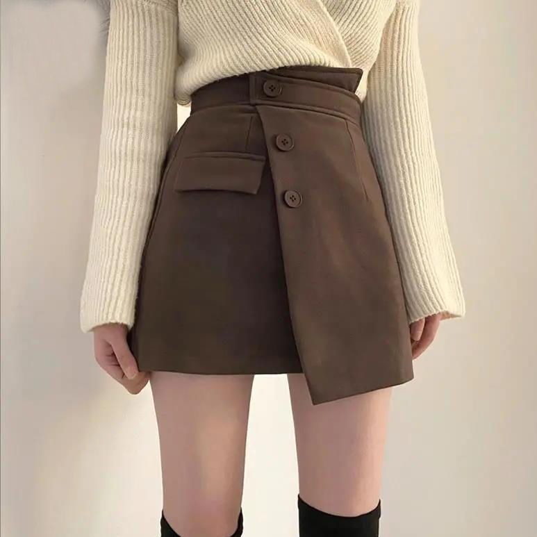  new autumn retro high-waisted irregular shorts skirt + knitted sweater outer wear versatile two-piece winter set