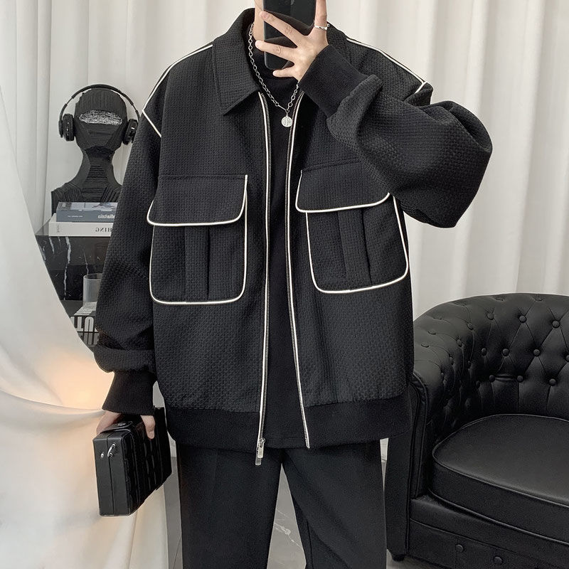 2023 Autumn New Men's Jacket Men's Spring and Autumn Waffle Premium Large Pocket Design Jacket Top