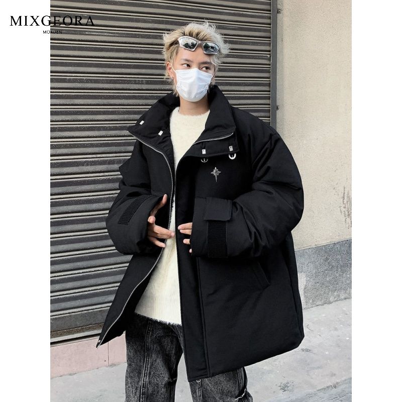 MIX GEORA Black Workwear Cotton Jacket Men's Winter Thickened Cotton Jacket American Retro High Street Handsome Jacket