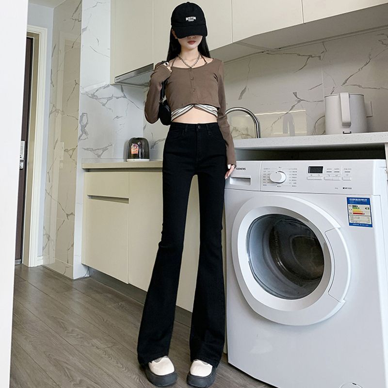 ins時尚百搭高腰微喇叭牛仔褲女2023秋冬新款顯瘦顯高微喇牛仔褲