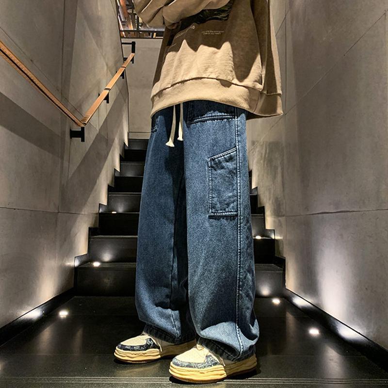 工裝牛仔褲女寬鬆直筒bf風拼接闊腿長褲ins潮顯瘦老爹褲春秋新款