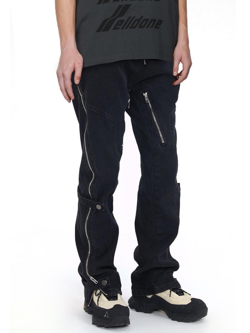 IREX美式侧开拉链做旧牛仔裤男设计感嘻哈潮牌休闲直筒机能长裤女