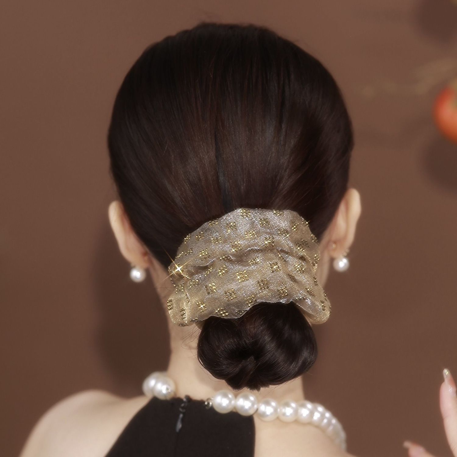 Persia Champagne Plaid Classic Fashion Design Double-layer Organza Hair Tie