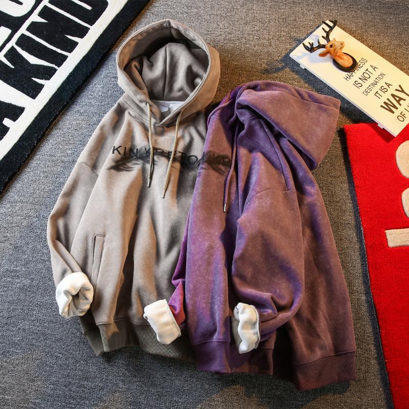Paul trendy heavyweight velvet sweatshirt men's autumn and winter 2023 new American street thickened warm hooded jacket