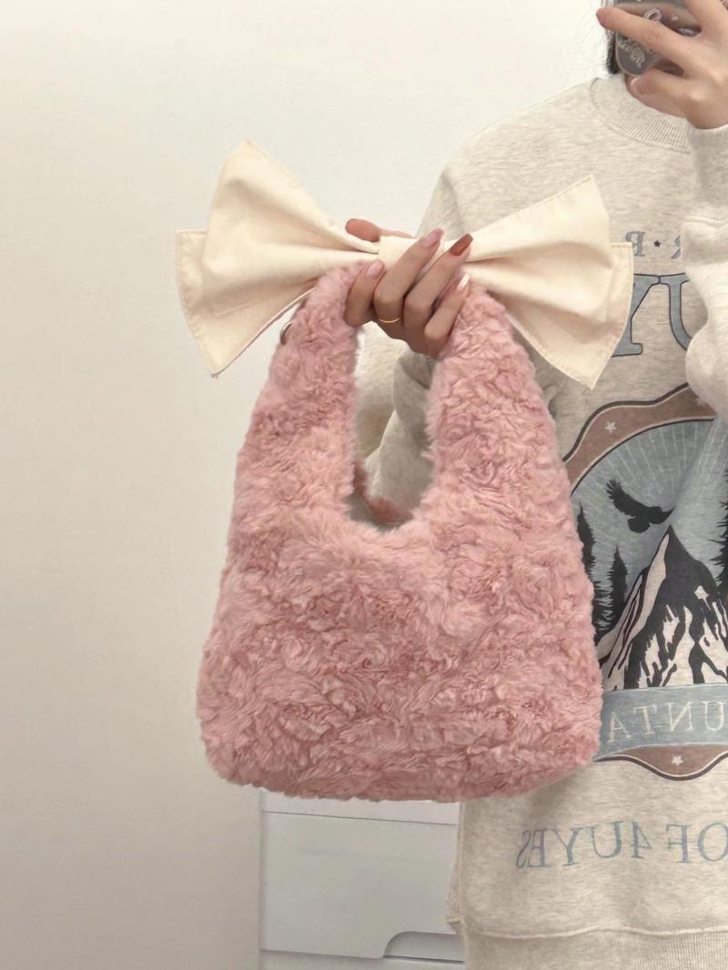 Niche bags for women 2023 new casual plush bow bag Korean style solid color foreign style hand-held crossbody bag for women