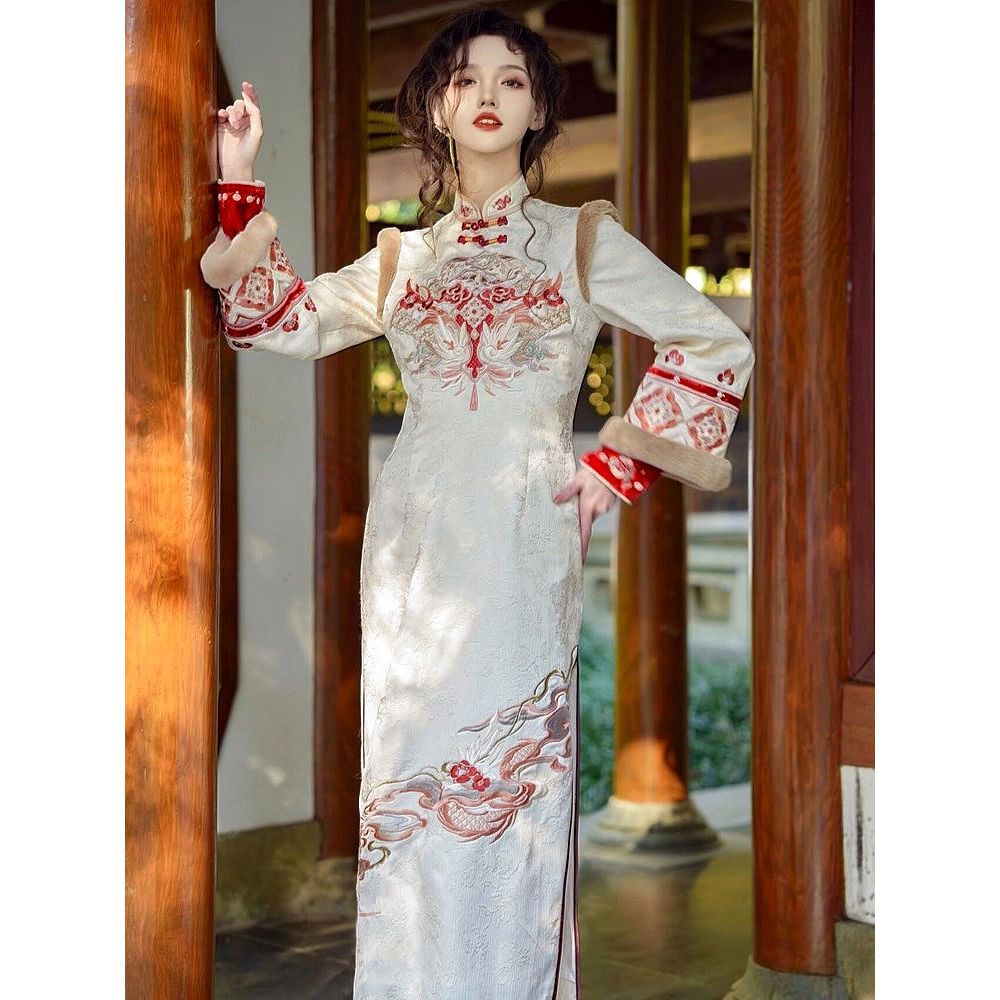 高級感超好看新中式輕國風改良版旗袍長裙超仙連衣裙女秋冬禮服裙