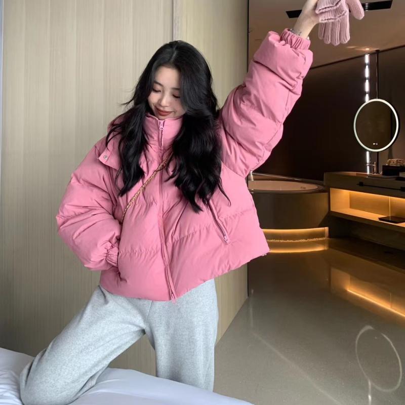 韓系溫柔風粉色短款棉服女冬季時尚小眾設計感寬鬆休閒連帽棉服潮