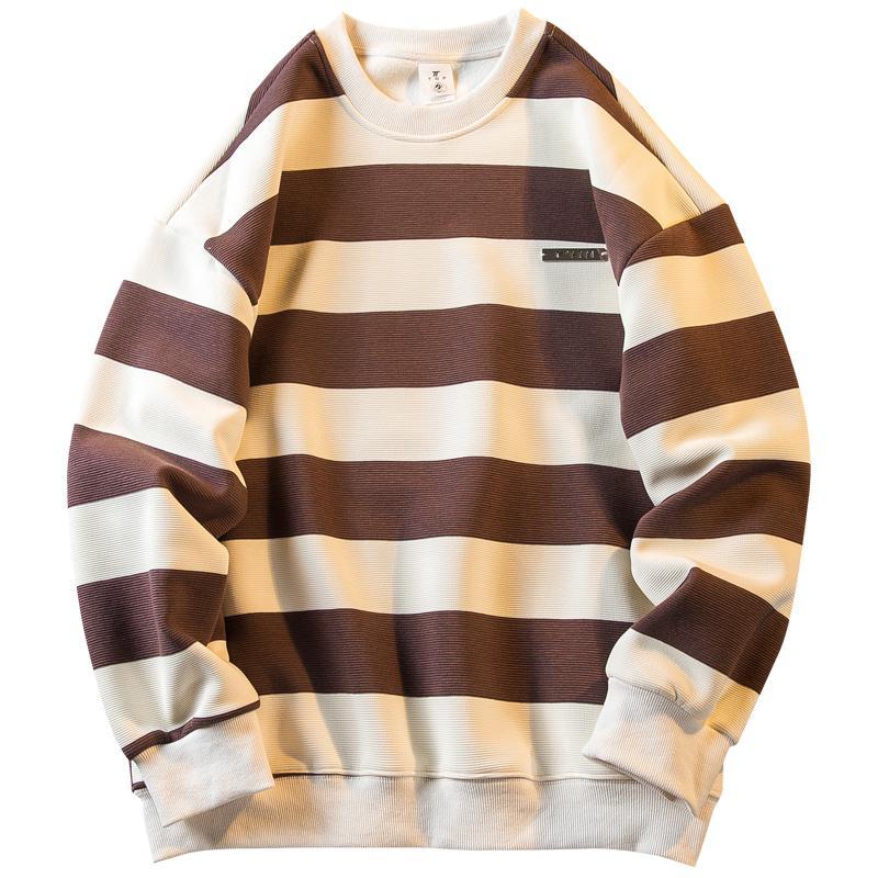 Paul trendy striped contrasting color sweatshirt men's autumn and winter  new velvet thickened warm bottoming shirt men's winter