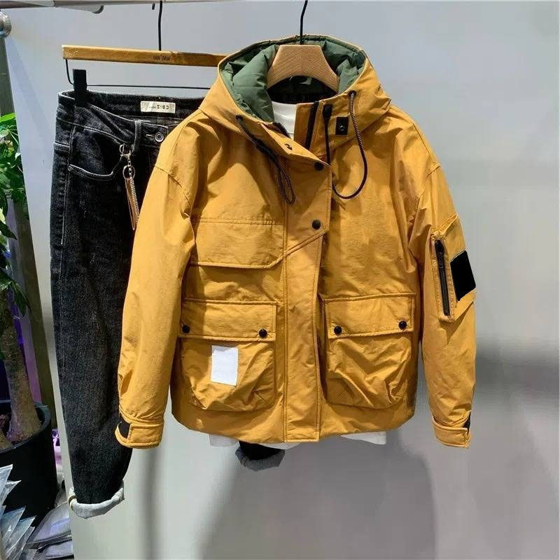Trendy brand splicing contrasting color hooded casual cotton clothes for men, new winter work clothes, outdoor loose warm cotton coats