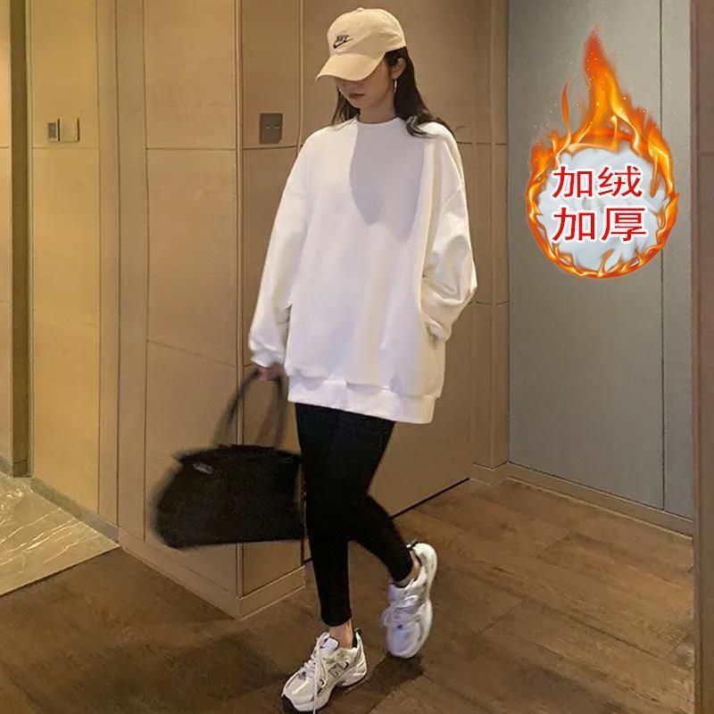 圓領衛衣女冬季加絨加厚學生oversize寬鬆垂墜感慵懶秋冬長袖上衣