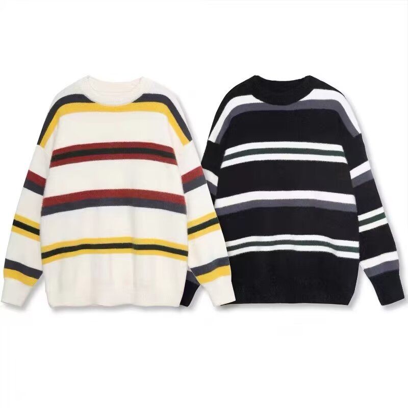 Dopamine color striped sweaters for male couples trendy niche soft and waxy autumn and winter lazy loose ins versatile sweaters