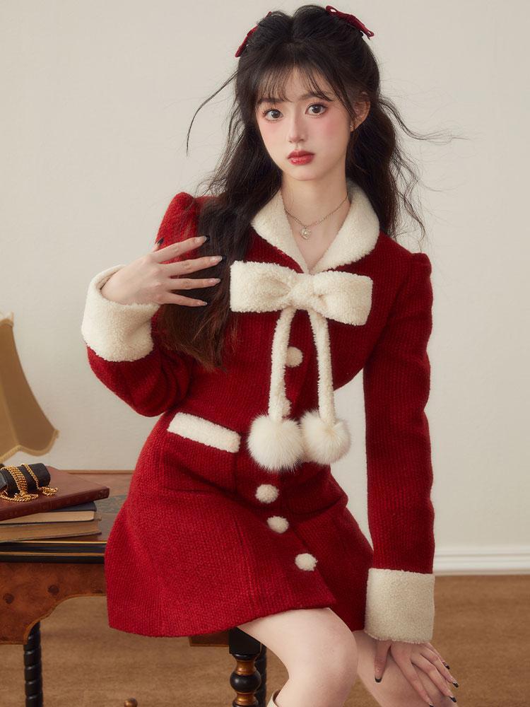 聖誕新年戰袍連衣裙女秋冬時尚爆款氣質名媛女神范收腰顯瘦A字裙