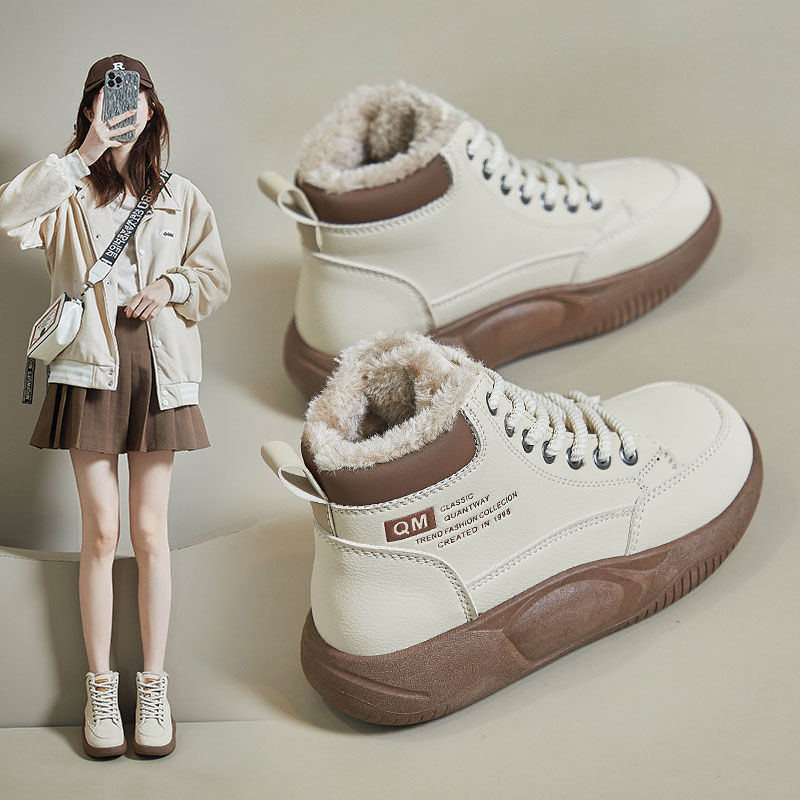 Martin boots for women 2023 winter popular British style retro short boots plus velvet thickened cotton shoes to prevent cold and warm snow boots