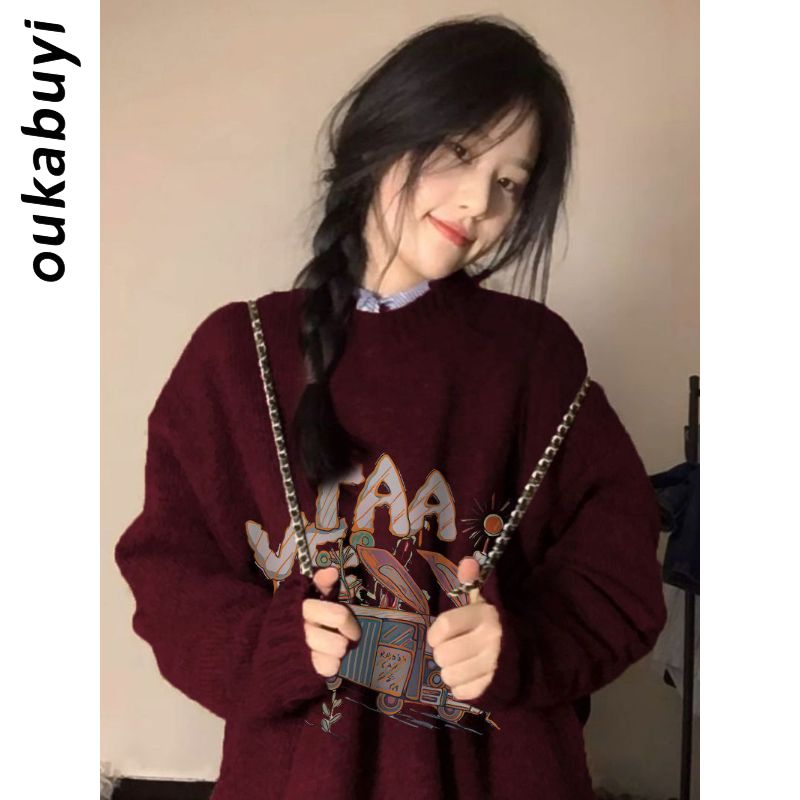 OUKABUYI Heavy 660G Sheep Wool Sweater Women's Autumn and Winter American Design Creative Flesh-covering Knitted Top Trendy