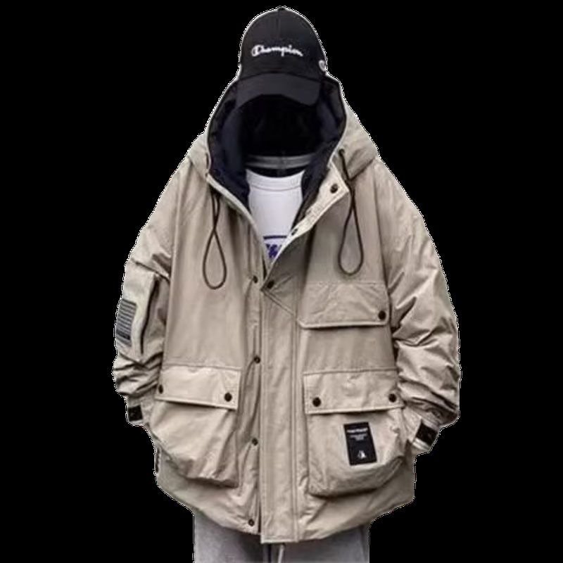  winter winter cotton coat men's thickened hooded cotton coat loose multi-pocket work jacket warm cotton coat