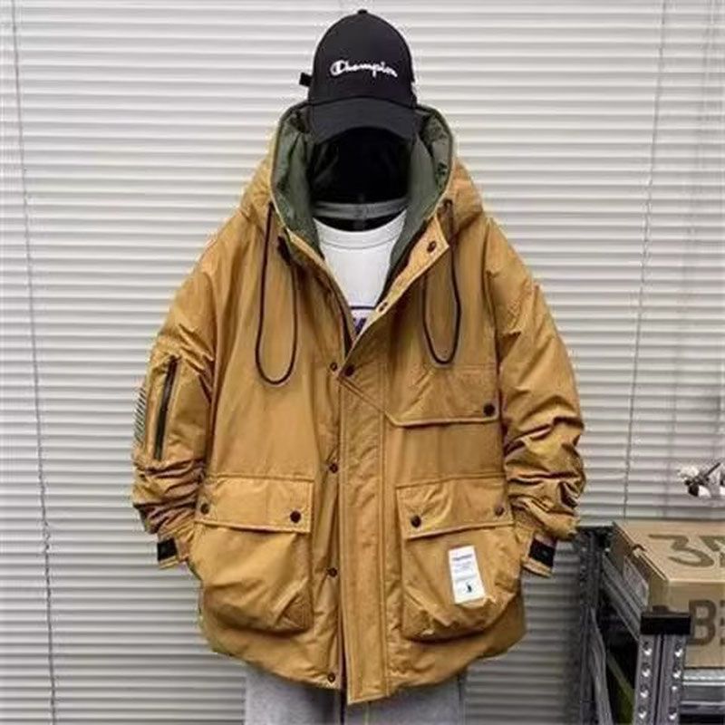  winter winter cotton coat men's thickened hooded cotton coat loose multi-pocket work jacket warm cotton coat