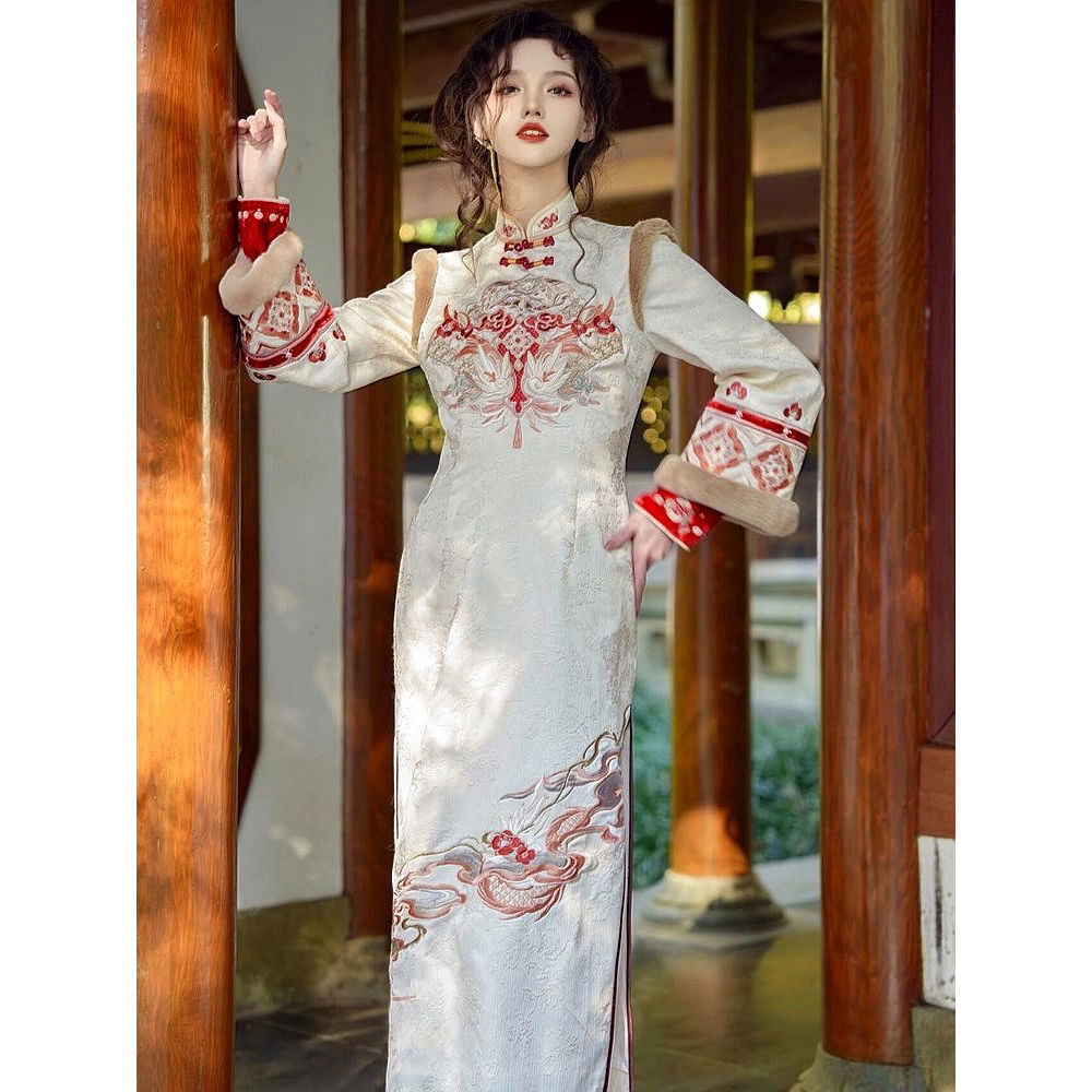 高級感超好看新中式輕國風改良版旗袍長裙超仙連衣裙女秋冬禮服裙