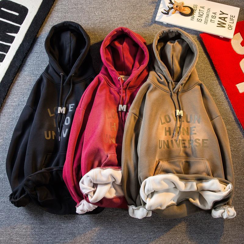 Paul trendy winter thickened velvet printed sweatshirts for men and women, unisex loose hooded couple coats, autumn and winter