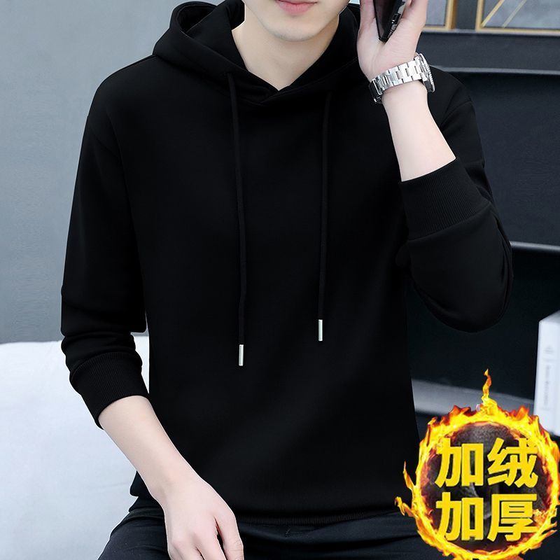 Winter new handsome casual and versatile tops for men, fashionable and trendy men's outerwear, velvet warm hooded sweatshirts
