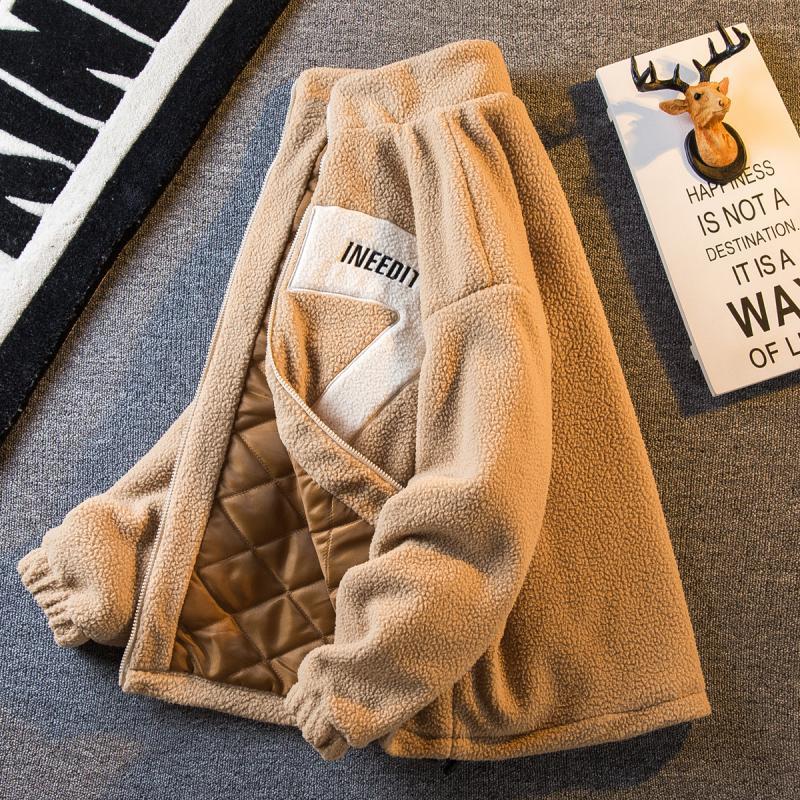 Paul trendy stand-up collar thickened grain velvet cotton coat jacket for men winter cardigan lambswool warm cotton coat fleece coat