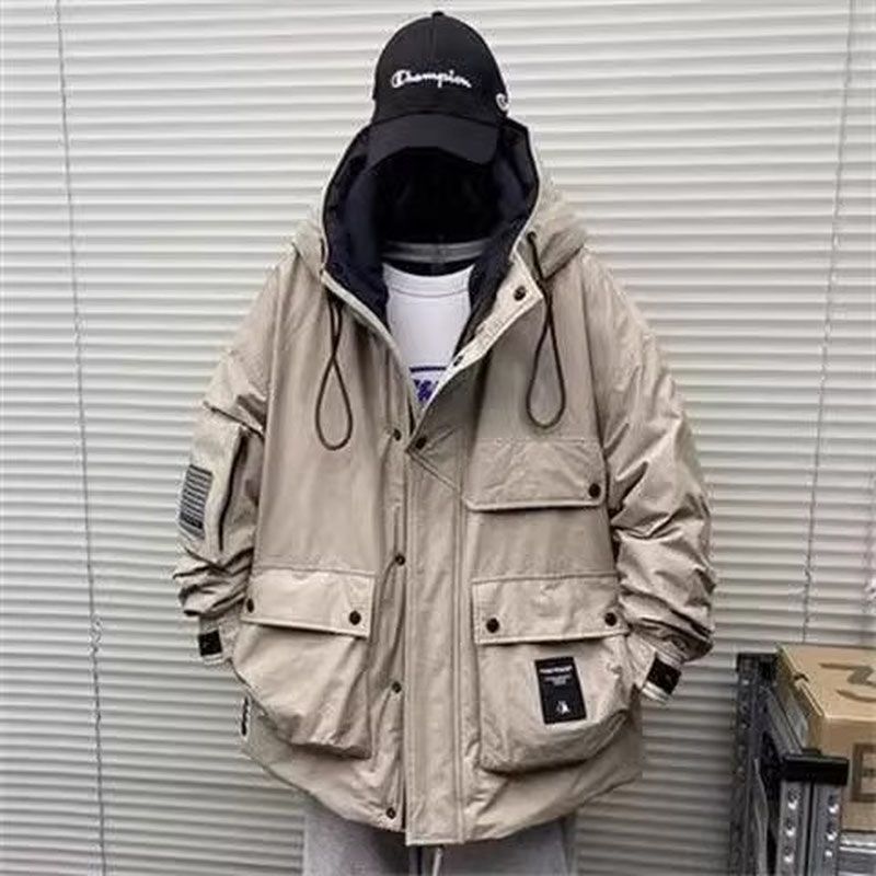  winter winter cotton coat men's thickened hooded cotton coat loose multi-pocket work jacket warm cotton coat
