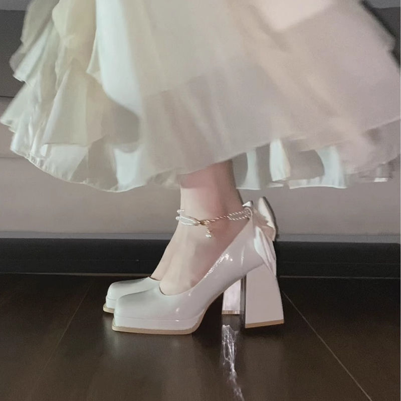 優雅高貴瑪麗珍高跟鞋女公主風新娘主婚紗鞋神器防水台增高鞋子