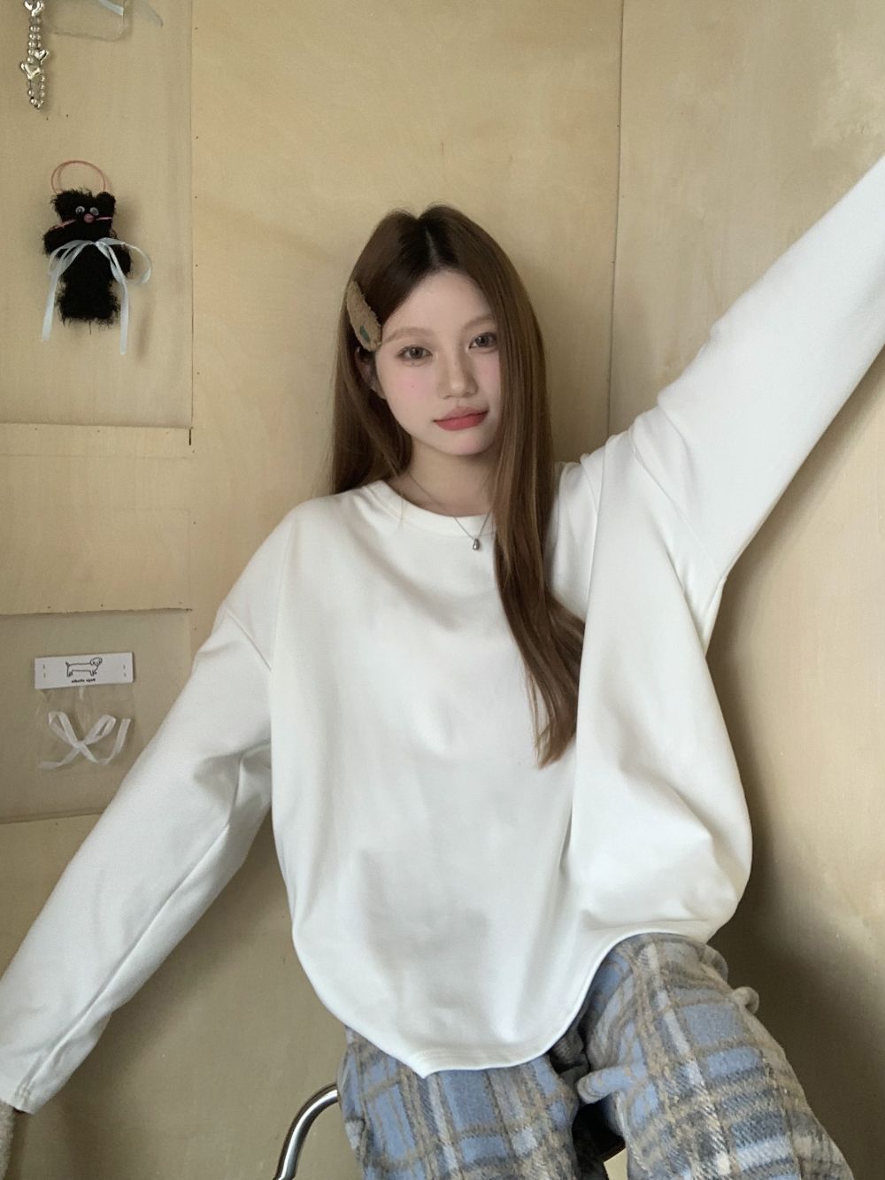 2023長袖t恤女秋冬新款寬鬆顯瘦內搭打底衫純棉圓領休閒疊穿上衣