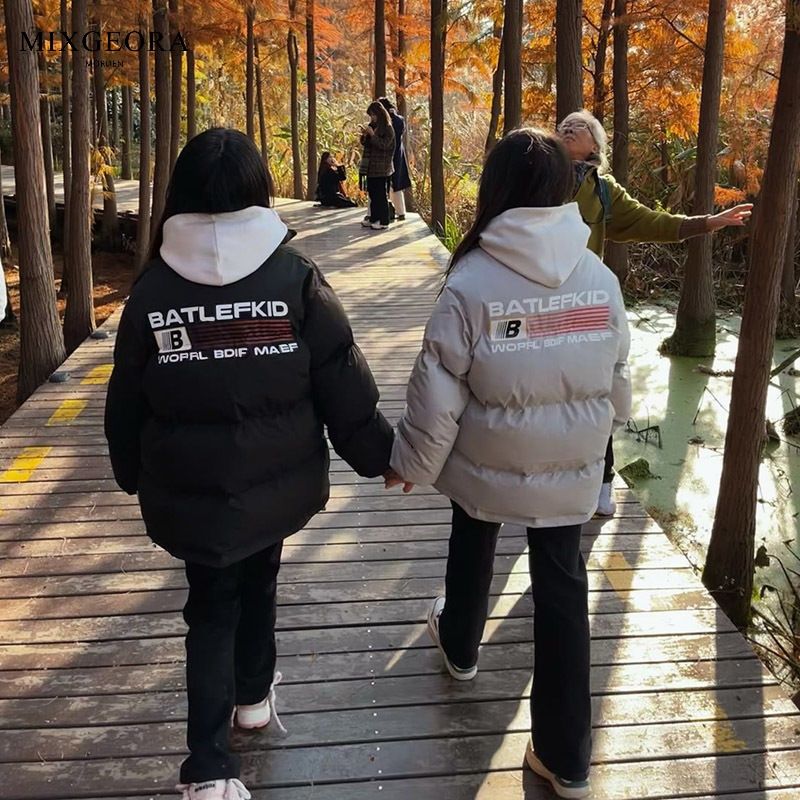 MIX GEORA美式街頭字母棉衣服外套女秋冬寬鬆慵懶風保暖加厚棉服