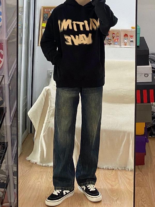 CGG美式高街復古水洗做舊牛仔褲男潮牌寬鬆百搭街頭潮流闊腿褲子
