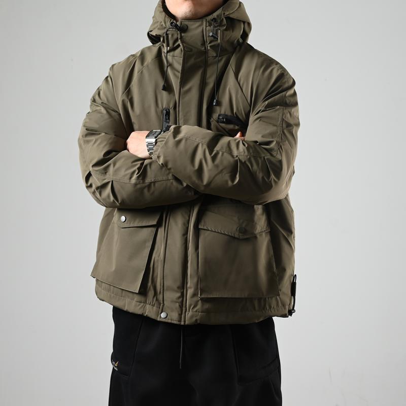 XGI Japanese retro winter multi-pocket hooded thickened cotton jacket workwear warm cotton coat winter men's cotton coat