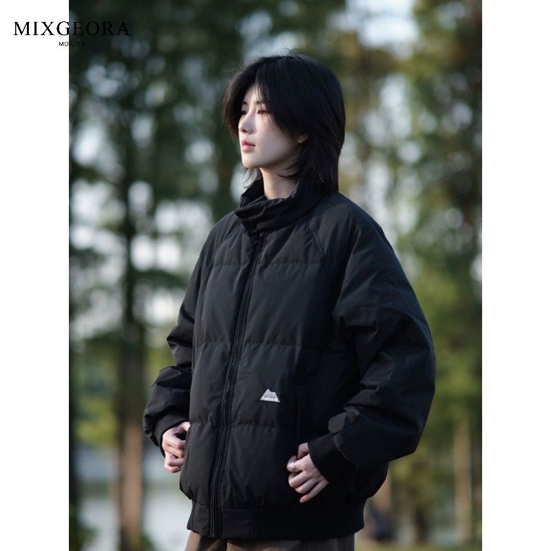 MIX GEORA美式復古立領加厚棒球棉服男女冬季純色寬鬆棉衣外套潮