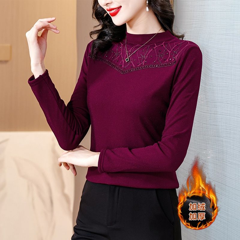 半高領燙鑽雙面顯瘦女秋冬2023新款寬鬆顯瘦外穿休閒加厚德絨打底