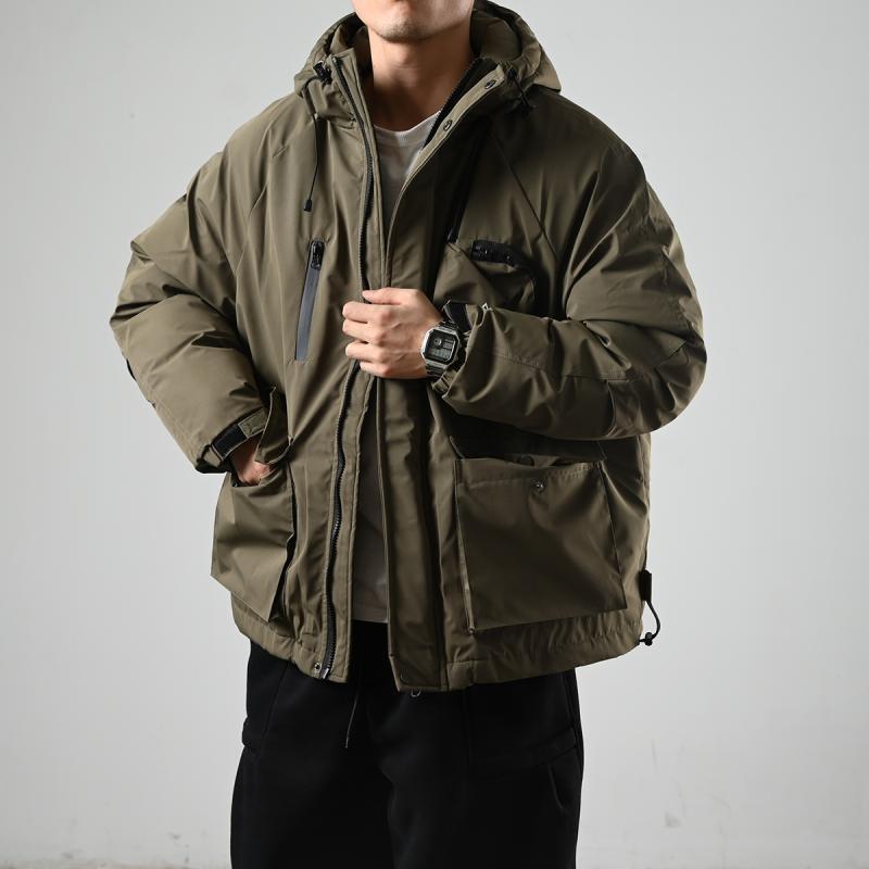 XGI Japanese retro winter multi-pocket hooded thickened cotton jacket workwear warm cotton coat winter men's cotton coat