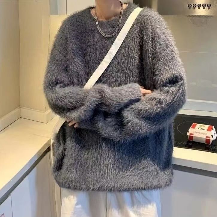 Mink furry sweater for men and women solid color versatile soft glutinous lazy loose trendy ins student bottoming sweater sweater