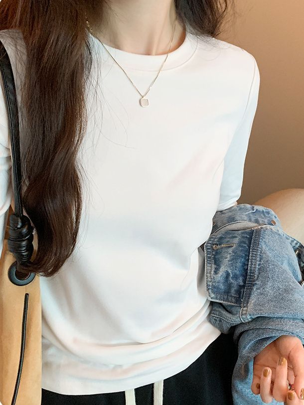 白色長袖t恤女2023秋裝新款寬鬆衛衣疊穿內搭打底衫純棉冬季上衣