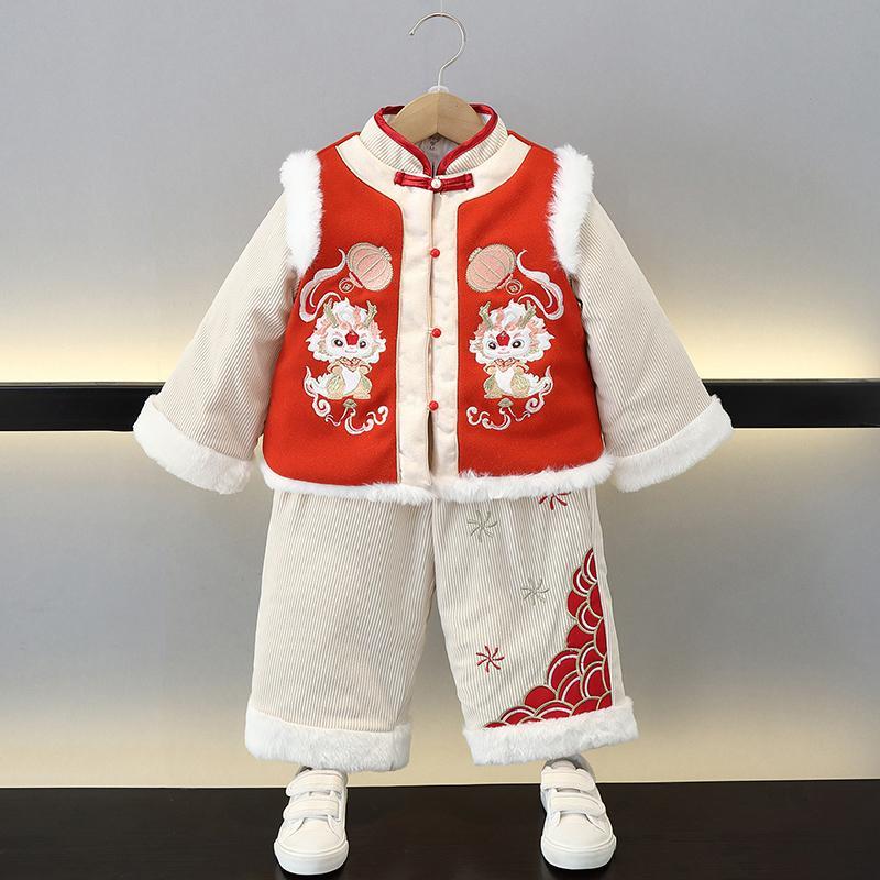 男童拜年服兒童裝周歲禮服寶寶龍年過年喜慶衣服國風2024加厚漢服