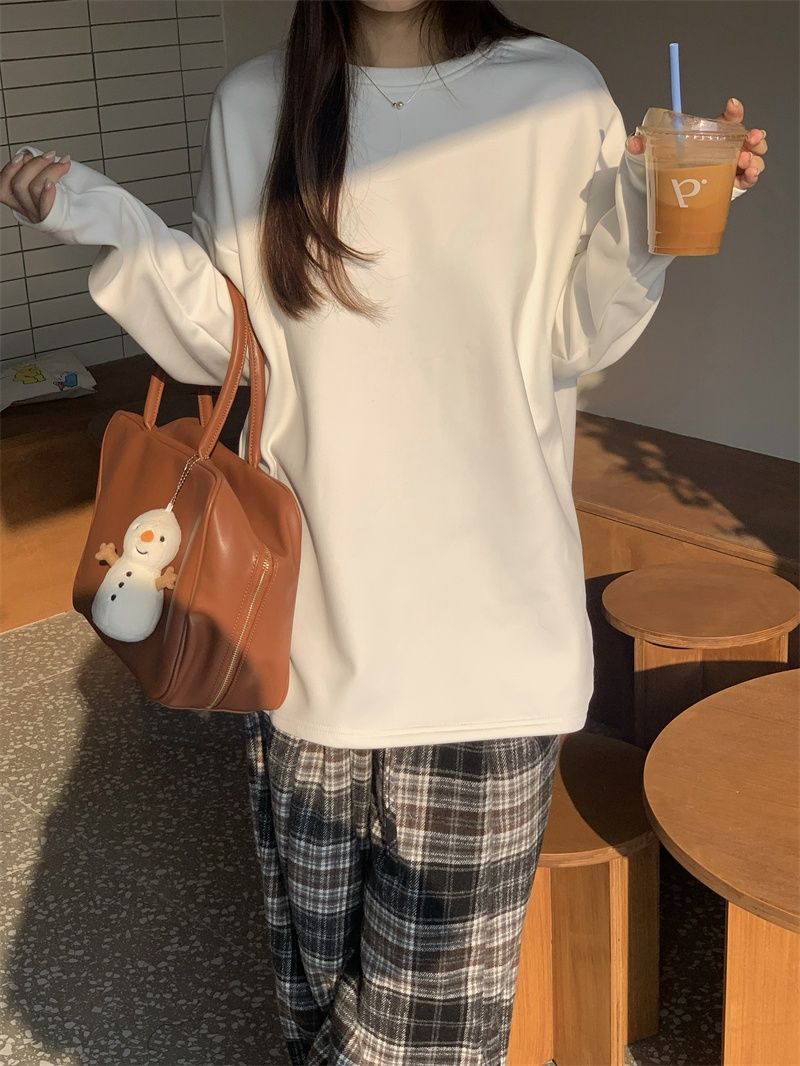 舒適柔軟長袖T恤女春秋冬內搭德絨打底衫韓版潮磨毛保暖寬鬆上衣