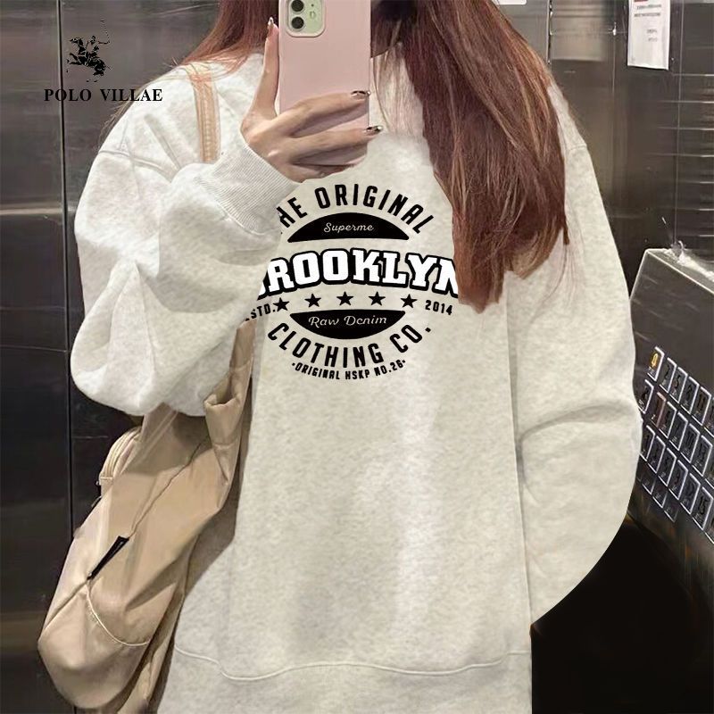 450G重磅銀狐絨圓領衛衣女秋冬季情侶美式高街潮牌字母寬鬆上衣潮