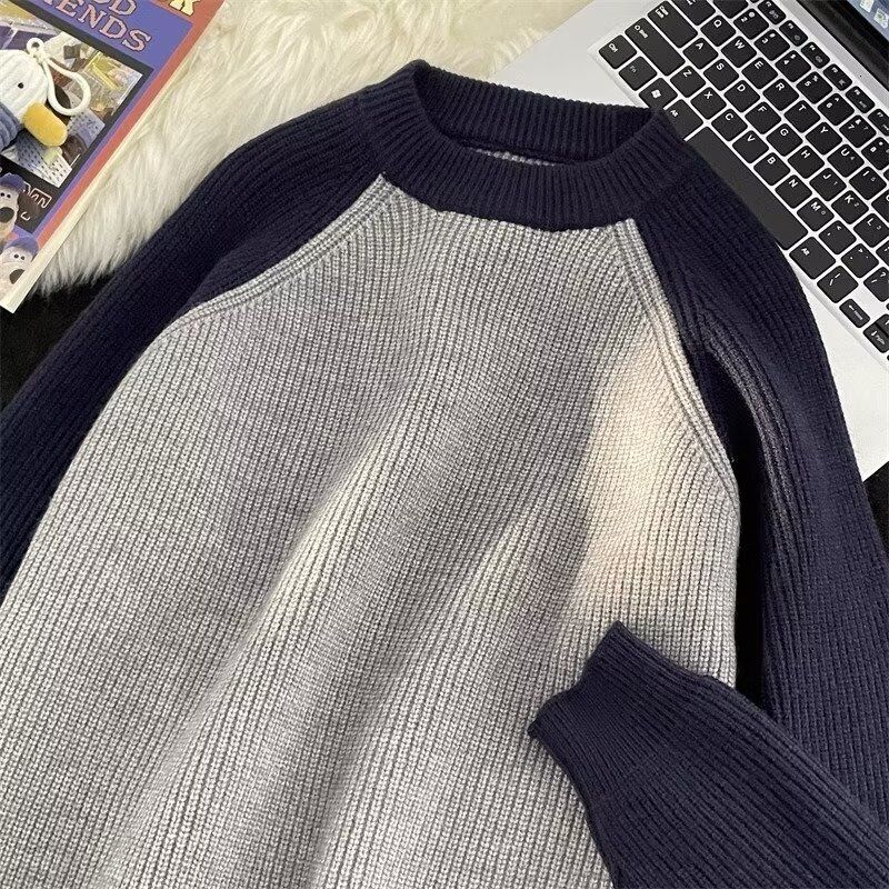Raglan contrasting color sweaters for men and women Hong Kong trend soft waxy autumn and winter lazy loose ins couple students versatile knitted sweaters