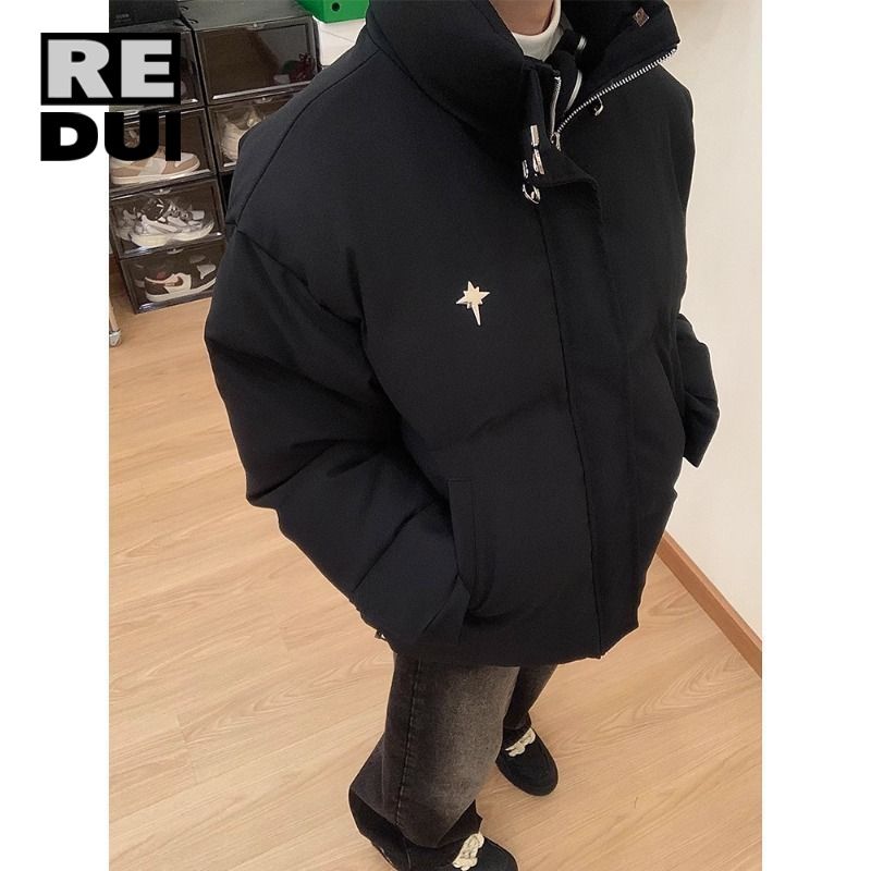 美式復古肌理感磨砂立領麵包服棉服男女寬鬆秋冬潮牌保暖棉衣外套
