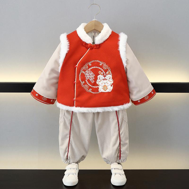 兒童拜年服男童周歲禮服漢服2024冬季寶寶加厚國風新年龍年過年服