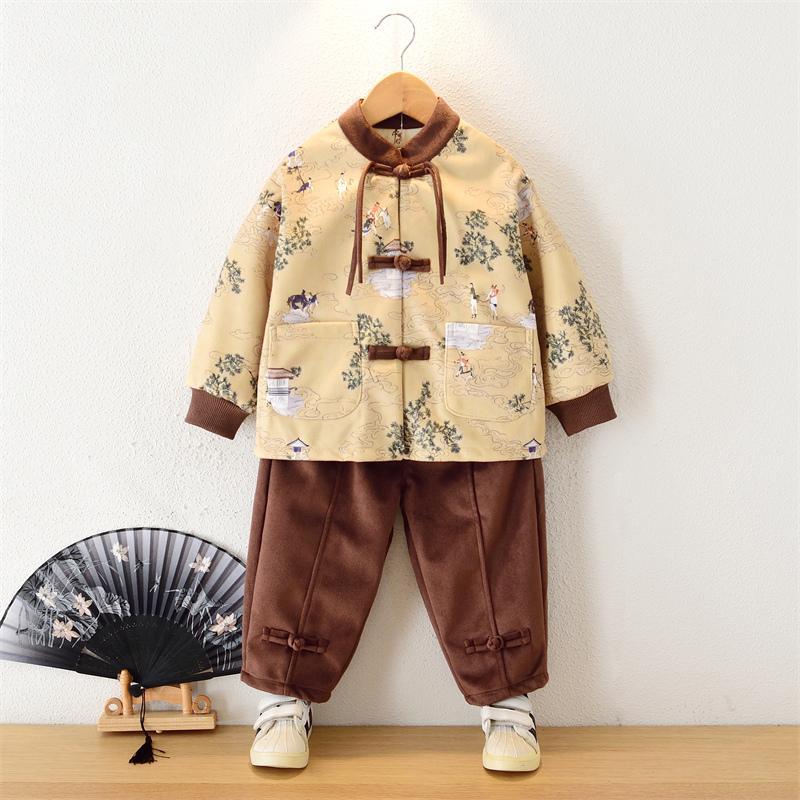男童漢服中國風新年裝拜年服女童古裝套裝兒童唐裝寶寶元旦演出服