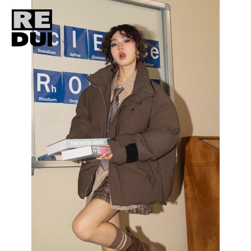 美式高街立領棉衣棉服女2023年新款冬季寬鬆加厚外套國潮短款棉襖