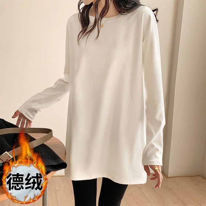 女裝雙面德絨打底衫女秋冬2023新款內搭圓領長袖T恤磨毛洋氣上衣