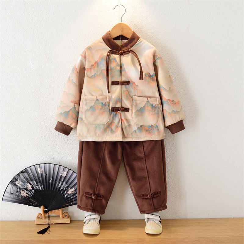 兒童拜年服男童唐裝中國風新年裝套裝女童寶寶漢服喜慶元旦演出服