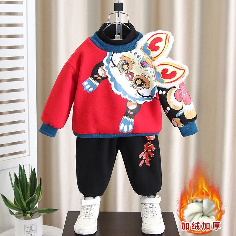 男童女童冬季拜年服中國風兒童男孩寶寶周歲禮服加絨加厚新年衣服