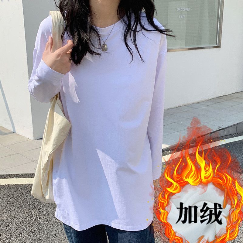 韓版白色打底衫女內搭春秋2023新款上衣寬鬆德絨小個子長袖t恤
