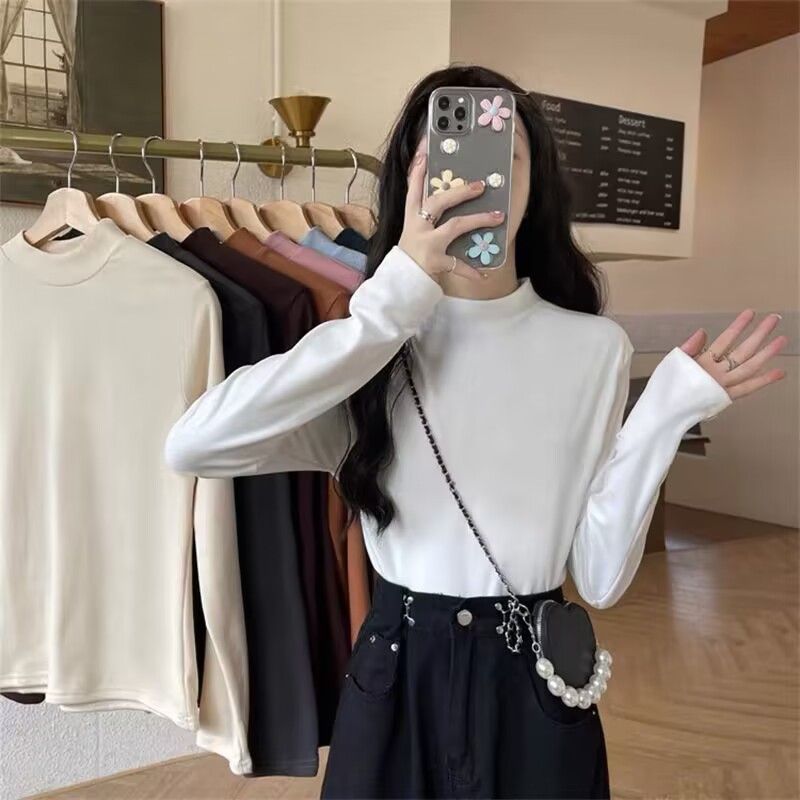 雙面德絨打底衫女新款秋冬內搭洋氣保暖長袖發熱半高領T恤上衣服