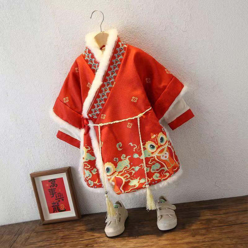 儿童拜年服男童中国风长袍唐装加厚喜庆新年蒙古族藏族宝宝过年衣