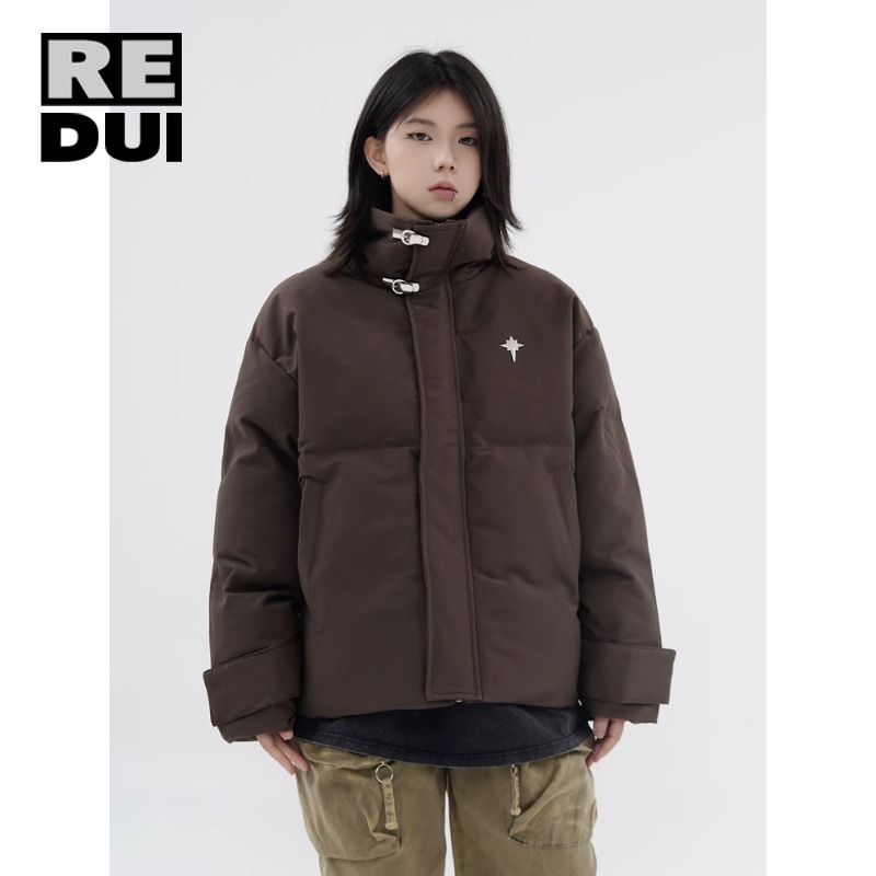 美式復古設計棉服男女外套秋冬新款立領麵包棉服寬鬆保暖上衣潮流
